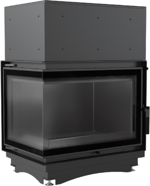 Каминная топка на дровах с водяным контуром ZUZIA/PW/BL/19/BS/W/DECO, Г-образное стекло слева, змеевик