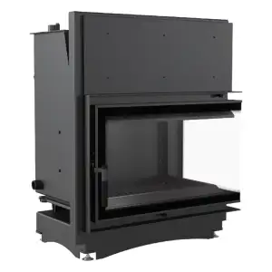 Каминная топка на дровах с водяным контуром ZUZIA/PW/BP/19/BS/W/DECO, Г-образное стекло справа, змеевик