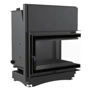 Каминная топка на дровах с водяным контуром Oliwia/PW/BP/17/BS/W/DECO, Г-образное стекло справа, змеевик