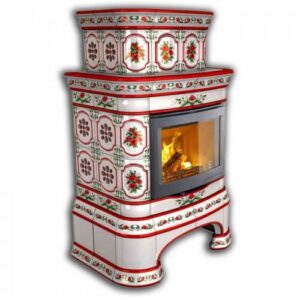 Изразцовый камин КимрПечь Сконе пристенный двухъярусный Роспись с топкой Ладья 600